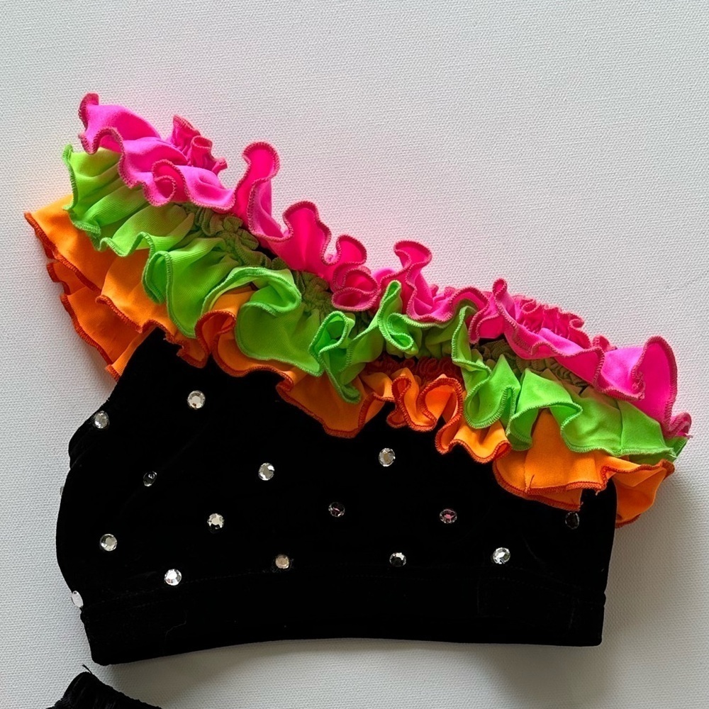 Figure Skating/Dance Wear Two piece A-Symmetrical - Black/Neon Colors - Size4-5T - Picture 3 of 3